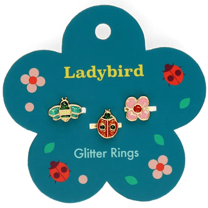 Rex London Lot de 3 Bagues Pailletées - Coccinelle