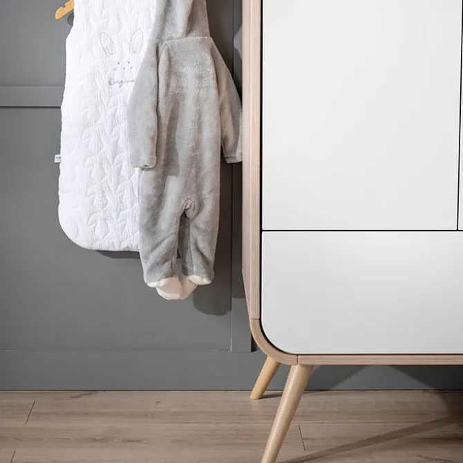 Sauthon Original Armoire 2 Portes Galopin Bambin - Bois et Blanc - Pieds Bois