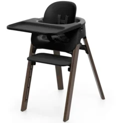 Stokke Chaise Haute Steps avec Plateau et Baby Set - Noir et Brun Chaud