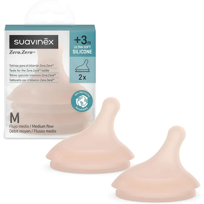 Suavinex Lot de 2 Tétines Zerø.Zerø 1 Trou Medium - Débit Moyen