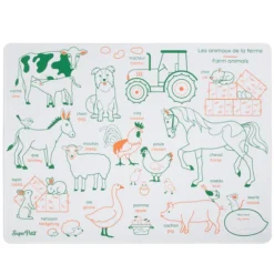 Super Petit Set de Table à Colorier Réversible et son Feutre - Les Animaux de la Ferme