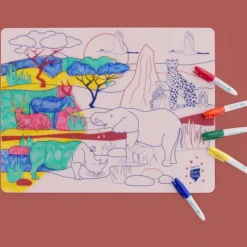 Super Petit Set de Table à Colorier et ses 5 feutres - Savane