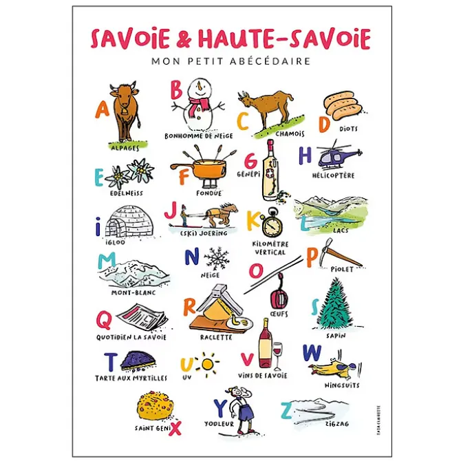 Tata Clairette Affiche Abécédaire Savoie et Haute-Savoie - 70 x 50 cm