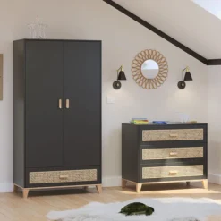 Théo Armoire 2 Portes en Rotin Nami - Onyx