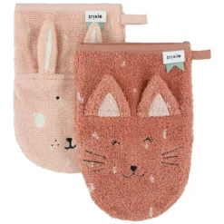 Trixie Baby Lot de 2 Gants de Toilette - Mrs. Cat & Mrs. Rabbit