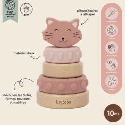 Trixie Baby Tour à Empiler en Bois et Silicone - Mrs. Cat