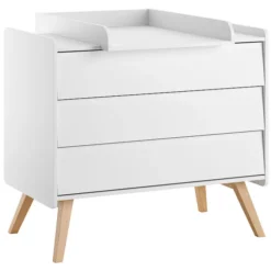 Vox Meubles Commode et Plan à Langer Vintage Blanc et pieds Chêne