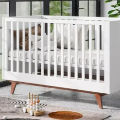 Vox Meubles Lit Bébé Evolutif Mid II Blanc et Noyer - 70 x 140 cm