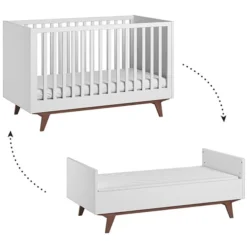 Vox Meubles Lit Bébé Evolutif Mid II Blanc et Noyer - 70 x 140 cm