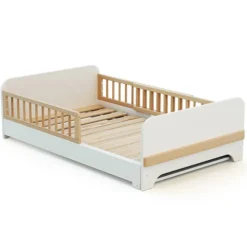 WEBABY Lit au Sol Extensible Carrousel Blanc - 80 x 140-165-190 cm