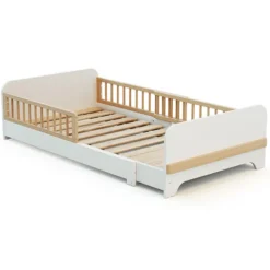 WEBABY Lit au Sol Extensible Carrousel Blanc - 80 x 140-165-190 cm