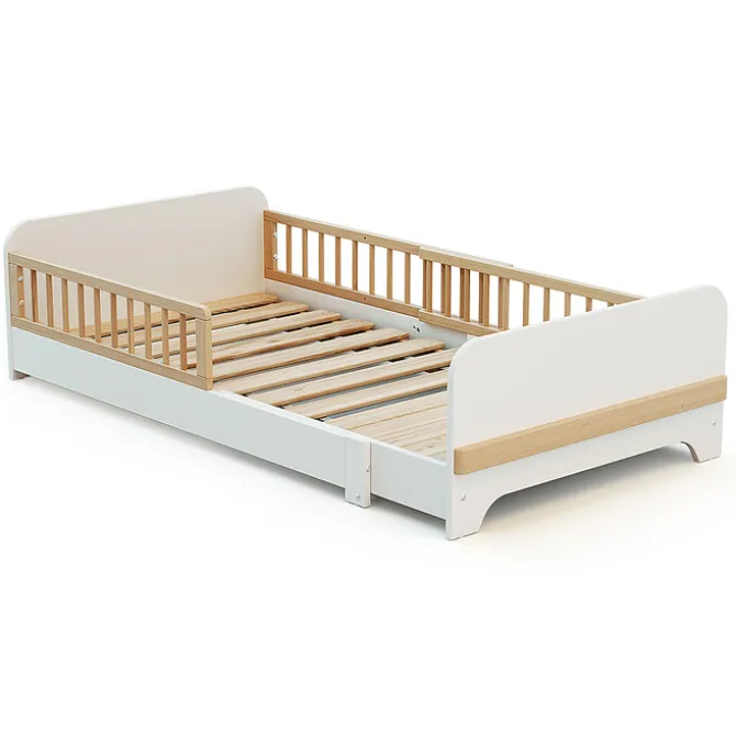 WEBABY Lit au Sol Extensible Carrousel Blanc - 80 x 140-165-190 cm